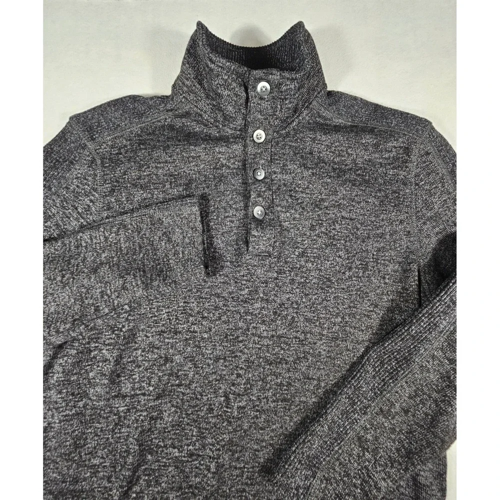 Van Heusen Flex Mens Large Gray Marled Mock‎ Neck Quarter Button Sweater 528520